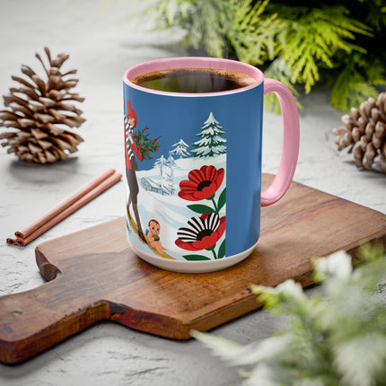 🎿🎄 The Christmas Holly Skier Colorful Mug – Whimsical Holiday Fantasy