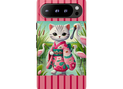 Geisha Kitten Strolls Among the Spoonbills Phone Cases