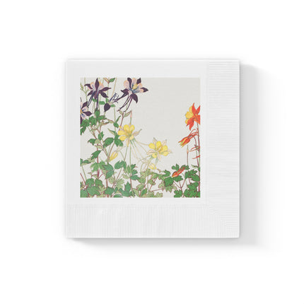 Aquilegia Flowers by Tanigami Kônan White Coined Napkins