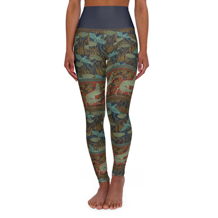Kingfisher Flowers, Horses and Trees by Maurice Pillard Verneuil High Waisted Yoga Leggings (AOP)