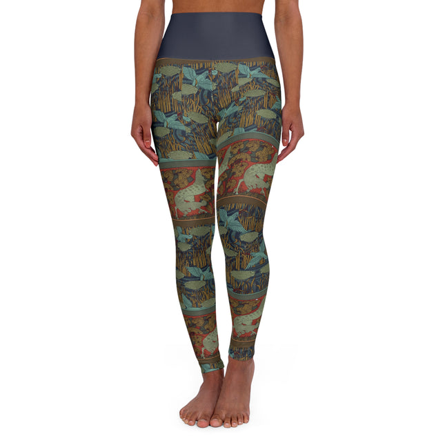 Kingfisher Flowers, Horses and Trees by Maurice Pillard Verneuil High Waisted Yoga Leggings (AOP)