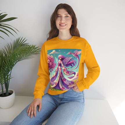 Petals in the Wind: The Kimono Fairy and the Sky Dragon Heavy Blend™ Crewneck Sweatshirt