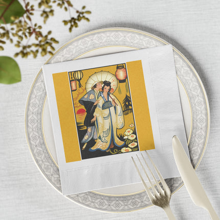 Golden Embrace White Coined Napkins