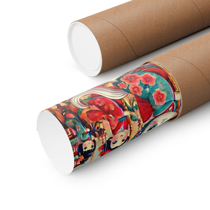 🎠🌸 Geisha Kitten's Enchanted Carousel Ride Matte Vertical Poster – Whimsical Dreams & Cherry Blossom Magic