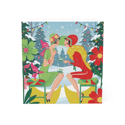 ☕🎄 Christmas Tea In The Snow Garden Note Cube – Art Deco Holiday Friendship