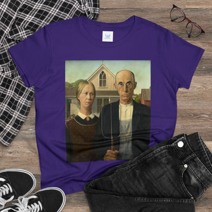 American Gothic by Grant Wood Women's Midweight Cotton Tee