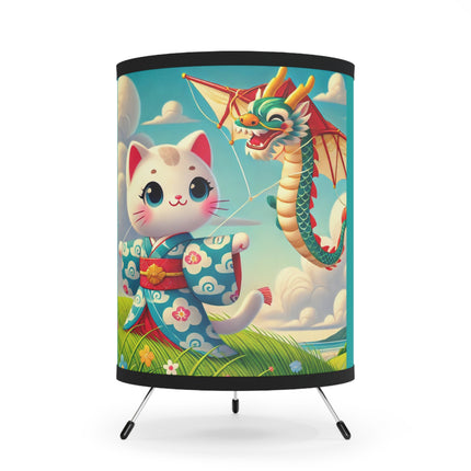Geisha Kitten and the Dragon Kite Tripod Lamp