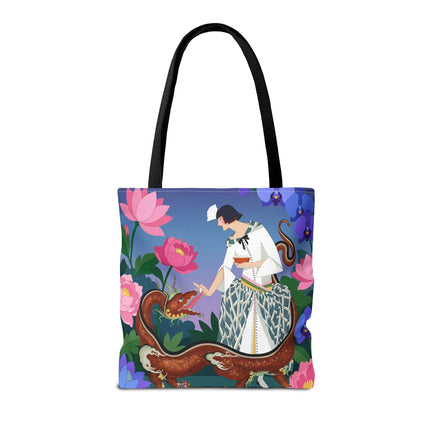 🐉🌸 The Dragon Keeper Tote Bag – Art Deco Floral Fantasy