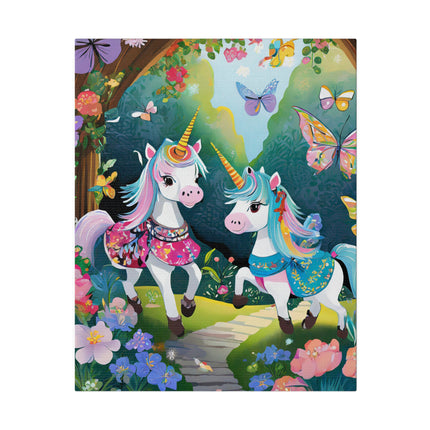 Baby Unicorns and Fluttering Butterflies Matte Canvas, Stretched, 0.75"