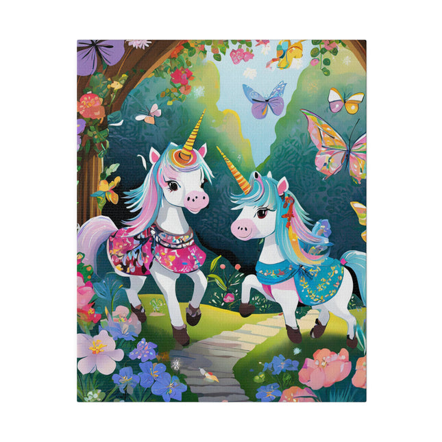 Baby Unicorns and Fluttering Butterflies Matte Canvas, Stretched, 0.75"