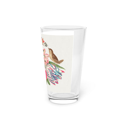 Birds on Bouquet with Tulip, Rose, Snapdragons, and Butterflies Glass, 16oz