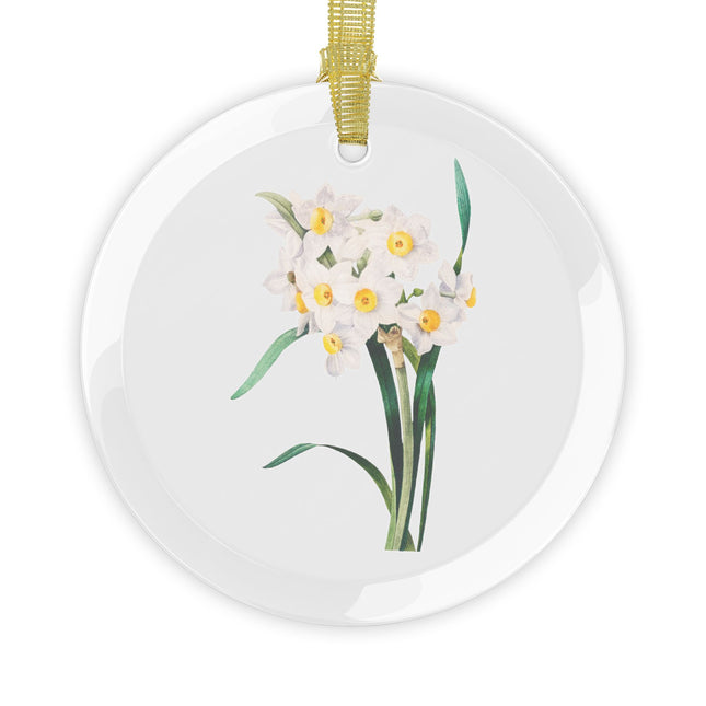 Chinese Sacred Lily botanical illustration by Pierre-Joseph Redouté Glass Ornament