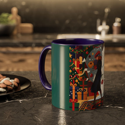 ☃️🎄 The Snowman's Christmas Companion Colorful Mug – Art Deco Holiday Fantasy