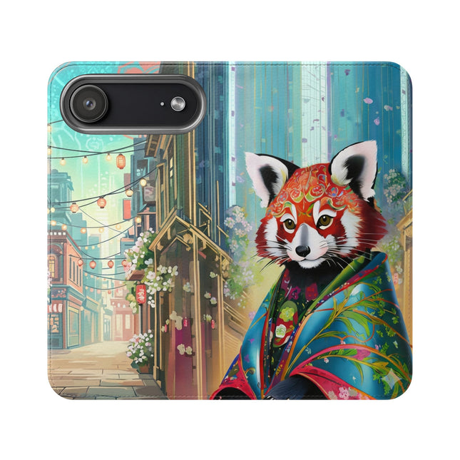 🦝✨ Cybernetic Red Panda Flip Case – Neon Charm & Futuristic Wonder
