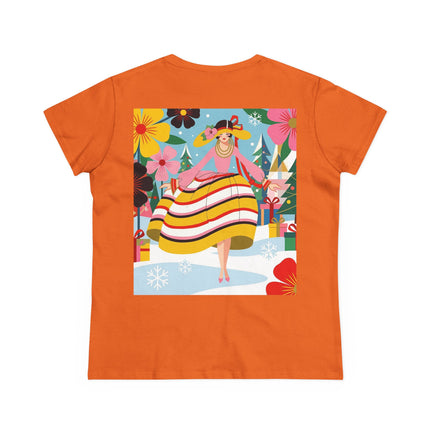 🎄🌸 The Christmas Blossom Belle Cotton Tee – Art Deco Holiday Whimsy