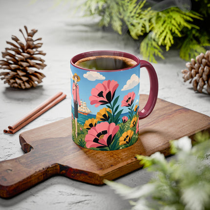 🌸⛵ The Seaside Blossom Promenade Colorful Mug – Art Deco Coastal Elegance