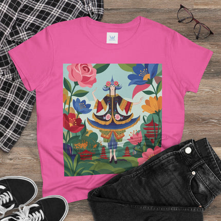 🌸🏯 The Pagoda Garden Enchantress Cotton Tee – Colorful Art Deco Fashion Fantasy