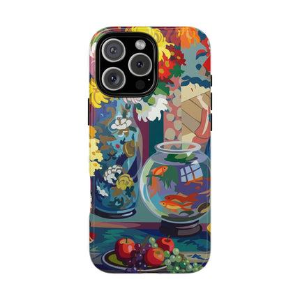 Floral Fishbowl Still Life Phone Case – Vibrant Harmony & Colorful Life