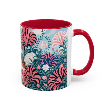 🌸🦋 The Enchanted Pink Blossom Retreat Colorful Mug – Art Deco Floral Whimsy