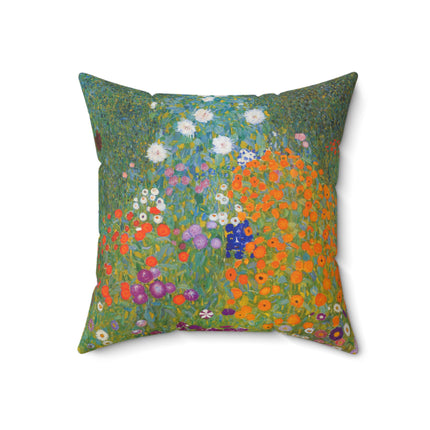 Cottage Garden by Gustav Klimt Spun Polyester Square Pillow