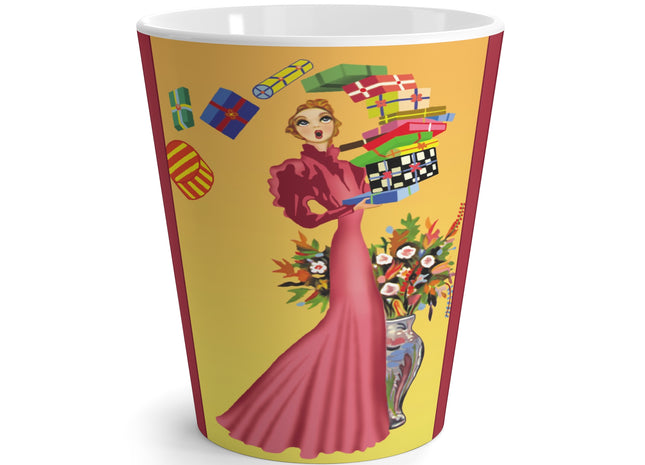 Elegant Holiday Woman with Gifts Latte Mug