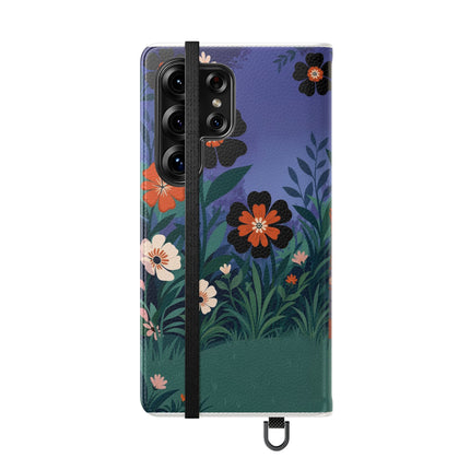 🌺🐈 The Lady Of The Midnight Garden Cat Flip Case – Art Deco Floral Fantasy