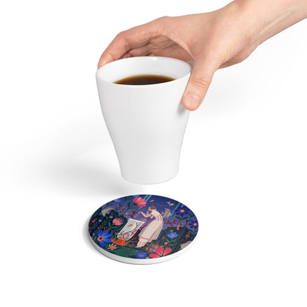 🐠🌸 The Enchanted Aquarium Garden Ceramic Coaster – Art Deco Underwater Fantasy