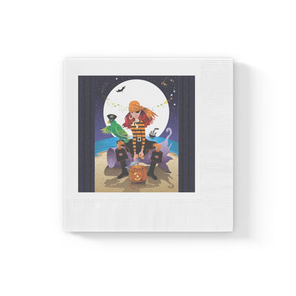 Moonlit Pirate Halloween White Coined Napkins