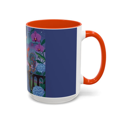 The Lady And The Morning Song Colorful Mugs – Art Deco Botanical Elegance