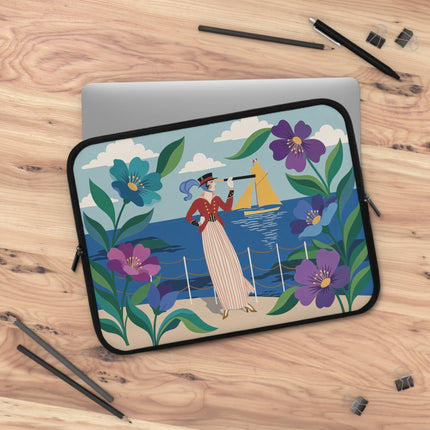⚓🌸 The Lady At The Seaside Laptop Sleeve – Art Deco Nautical Elegance