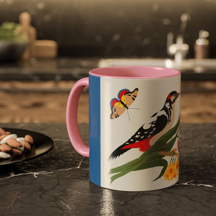 Woodpecker & Tulip Colorful Mugs – Vibrant Spring & Bold Beauty