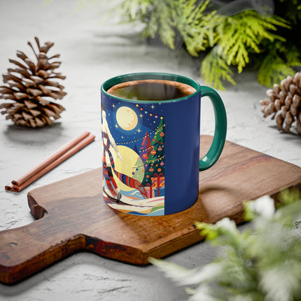 🌙🎿 The Moonlit Christmas Skier Colorful Mug – Whimsical Holiday Fantasy