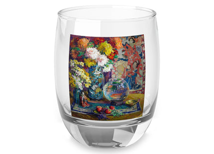 Fish, Fruits, and Flowers by Kathryn E. Cherry Whiskey Glass