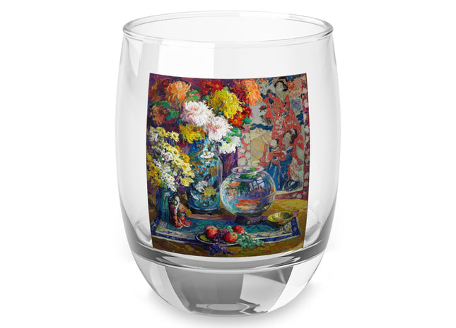 Fish, Fruits, and Flowers by Kathryn E. Cherry Whiskey Glass