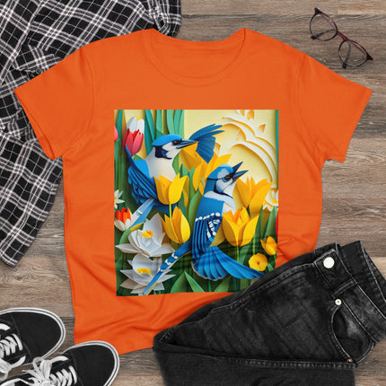 Blue Jays in a Spring Garden Women's Midweight Cotton Tee