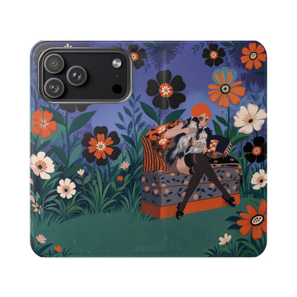 🌺🐈 The Lady Of The Midnight Garden Cat Flip Case – Art Deco Floral Fantasy