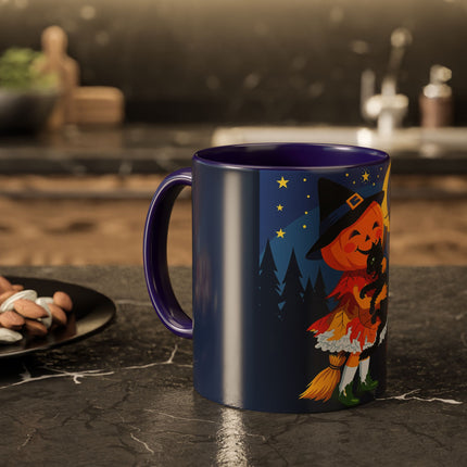🎃🐈‍⬛ The Little Pumpkin Witch And Her Black Cat Colorful Mug – Whimsical Halloween Charm