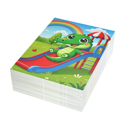 🐊🌈 The Little Crocodile Playground Adventure Greeting Card – Whimsical Animal Adventure