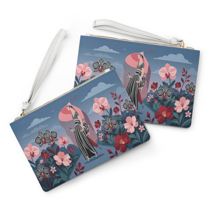 🌸🖤 The Striped Orchid Promenade Clutch Bag – Art Deco Floral Fashion