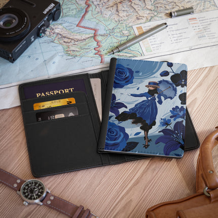 ☔💙 The Blue Rain Promenade Passport Cover – Art Deco Floral Fashion