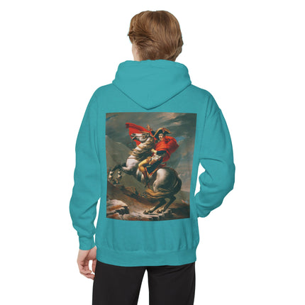 Napoleon Crossing the Alps by Jacques-Louis David Unisex Garment-Dyed Hoodie