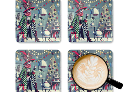 Whimsical Christmas Tea Party Corkwood Coaster Set