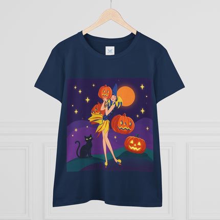 🎃🕯️ Moonlit Pumpkin Masquerade Cotton Tee – Whimsical Halloween Charm