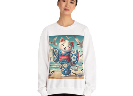 Geisha Kitten by the Seaside Heavy Blend™ Crewneck Sweatshirt