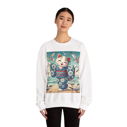 Geisha Kitten by the Seaside Heavy Blend™ Crewneck Sweatshirt
