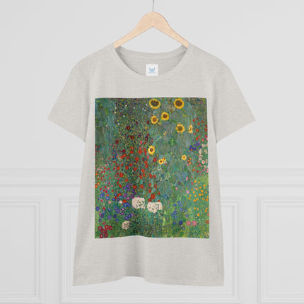 Farm Garden with Sunflowers by Gustav Klimt Women's Midweight Cotton Tee