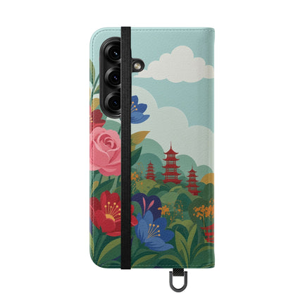 🌸🏯 The Lady Of The Pagoda Garden Flip Case – Art Deco Floral Fantasy