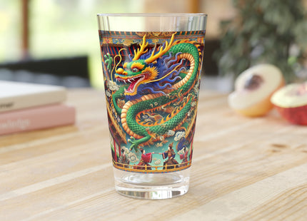 Tibetan Dragon Over Kabuki Duel Glass, 16oz