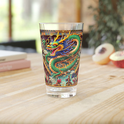 Tibetan Dragon Over Kabuki Duel Glass, 16oz