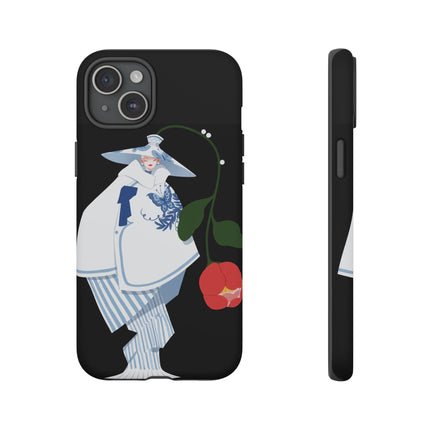 Blue & White Porcelain Geisha Phone Case – Elegant Mystery & Floral Grace
